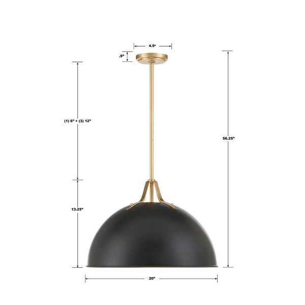 Soto Matte Black and Antique Gold 20-Inch One-Light Pendant, image 3