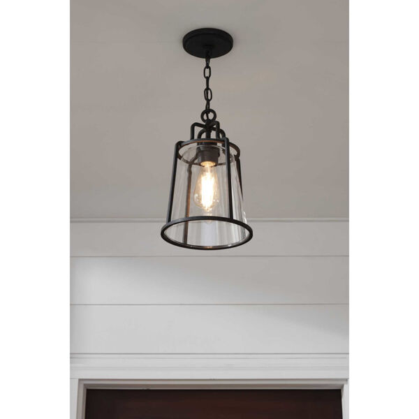 Benton Harbor Textured Black Nine-Inch One-Light Outdoor Pendant with Clear Shade, image 2