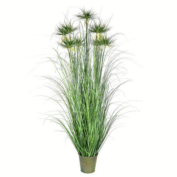 Green 60-Inch Cyperus Grass with Iron Pot, image 1
