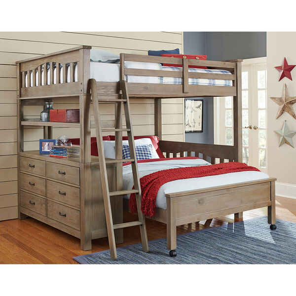 Highlands Driftwood Full Loft Bed with Full Lower Bed, image 1