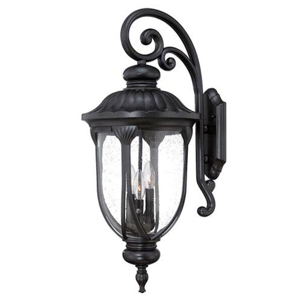 Laurens Matte Black Three-Light Outdoor Top Mount Wall Fixture with Clear Seeded Glass, image 1