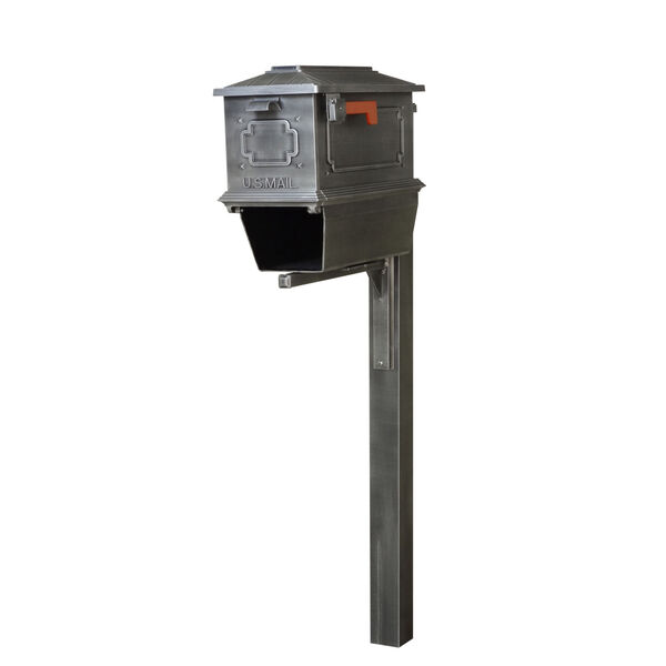 Kingston Curbside Swedish Silver Mailbox with Newspaper Tube and Springfeild Mailbox Post, image 1