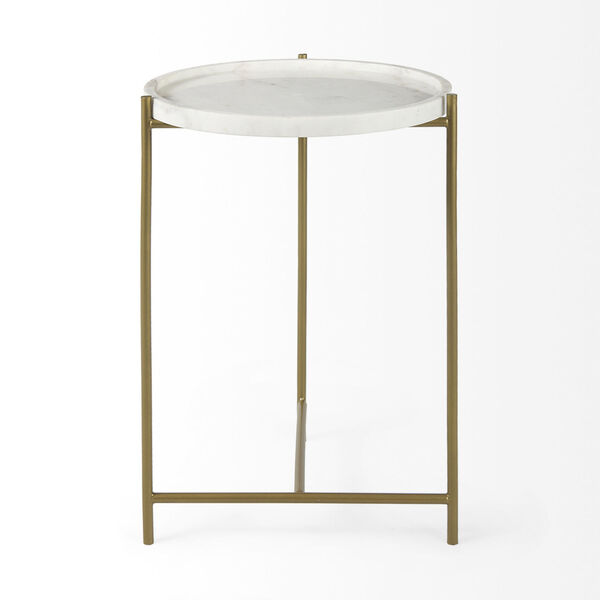 Stella White and Gold Round Marble Top End Table, image 2