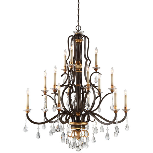 Chateau Nobles Raven Bronze with Sunburst Gold Highlight Fifteen-Light 46-Inch Chandelier, image 1