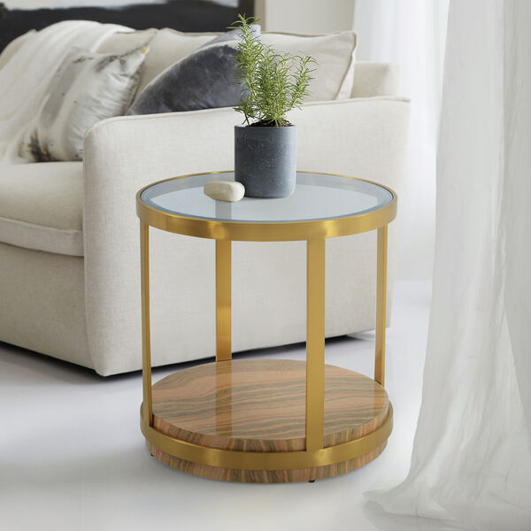 Hattie Glass Top Brushed Gold End Table, image 1
