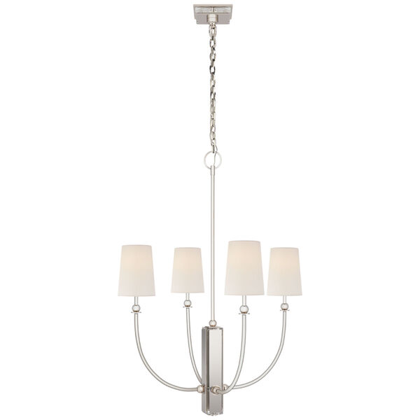 Hulton Medium Chandelier in Polished Nickel with Linen Shades by Thomas O'Brien, image 1