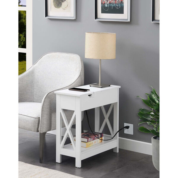 Oxford White Flip Top End Table with Charging Station, image 2