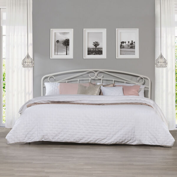 Jolie White King 77-Inch Metal Headboard with Arched Scroll Design and Frame, image 1