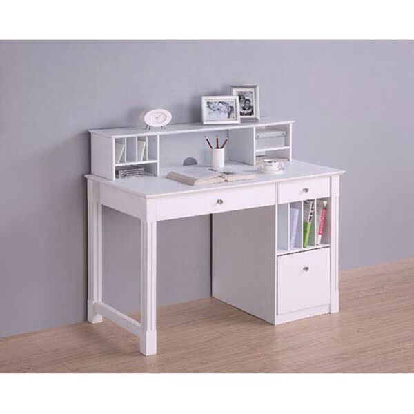 White Deluxe Solid Wood Desk with Hutch, image 1
