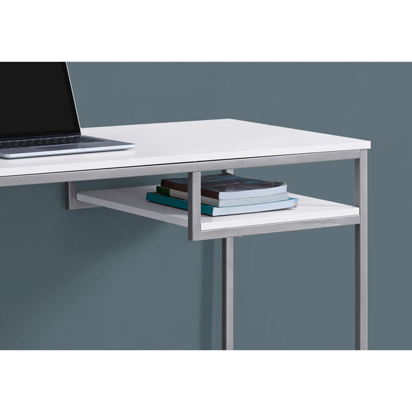 White and Silver 22-Inch Computer Desk with Open Shelf, image 3