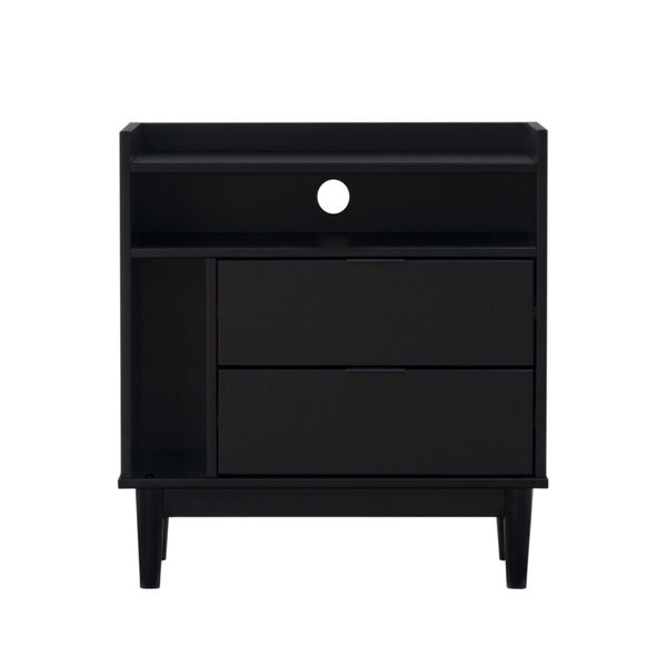Black Solid Wood Two-Drawer Nightstand, image 2