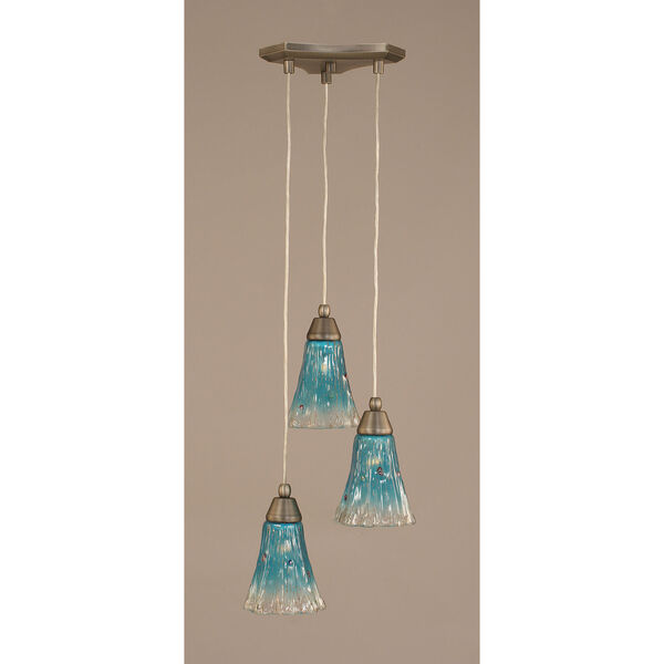 Europa Three-Light Multi Mini Pendant - Brushed Nickel Finish with 5.5 Inch Teal Crystal Glass, image 1