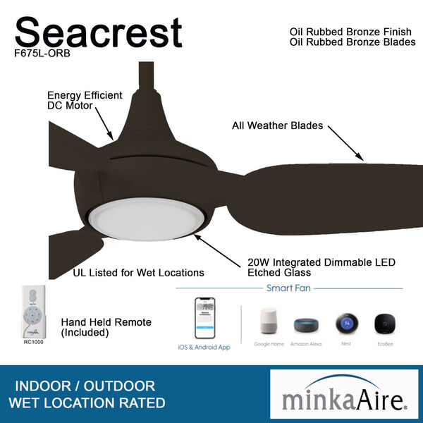 Seacrest Oil Rubbed Bronze 60-Inch Indoor Outdoor Ceiling Fan with LED Light Kit, image 3