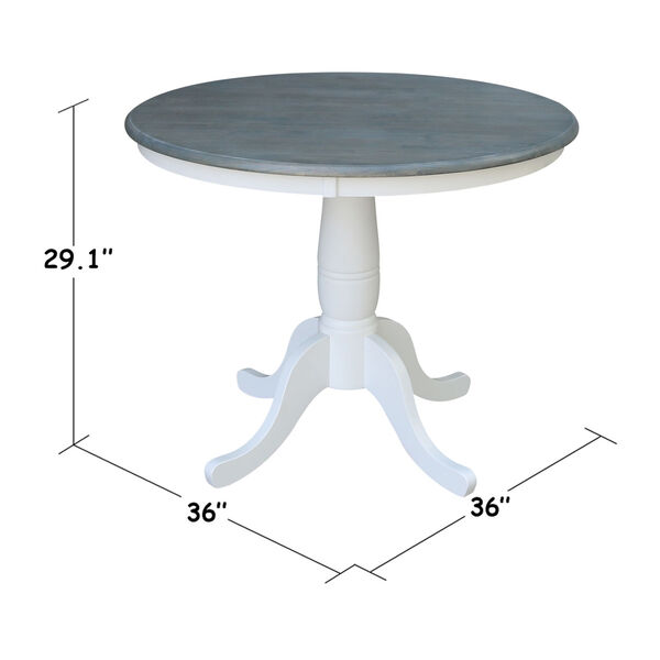 White and Heather Gray 36-Inch Width x 29-Inch Height Hardwood Round Top Dining Height Pedestal Table, image 3