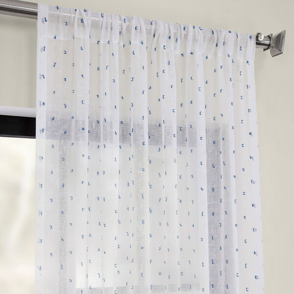 Blue Patterned Linen Sheer Curtain Single Panel, image 3