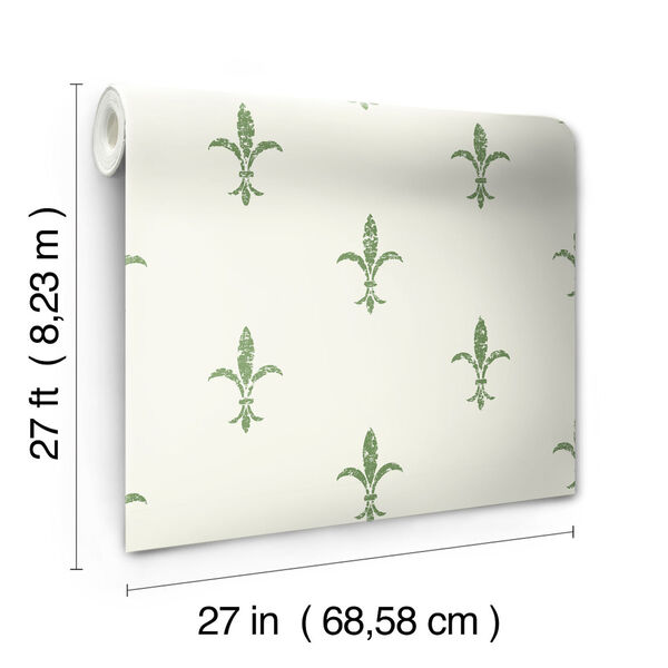 Ronald Redding 24 Karat White and Green Fleur De Lis Wallpaper, image 4