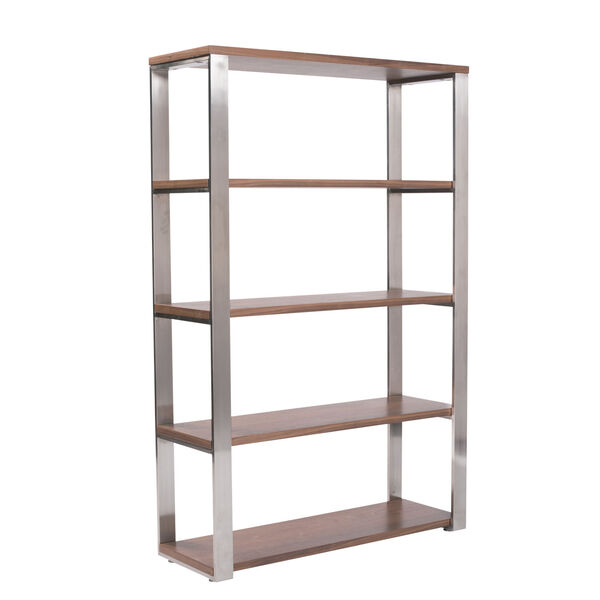 Dillon Walnut and Stainless Steel 39-Inch Shelving Unit - (Open Box), image 3