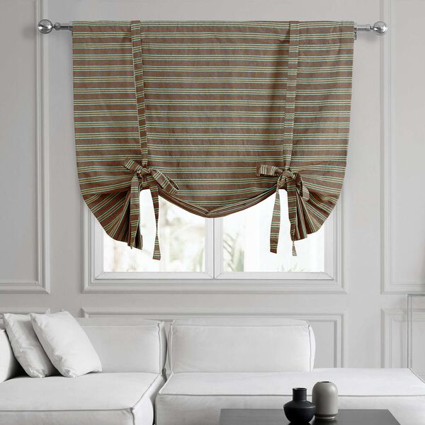 Mocha And Teal Hand Weaved Cotton Tie-Up Window Shade Single Panel, image 1
