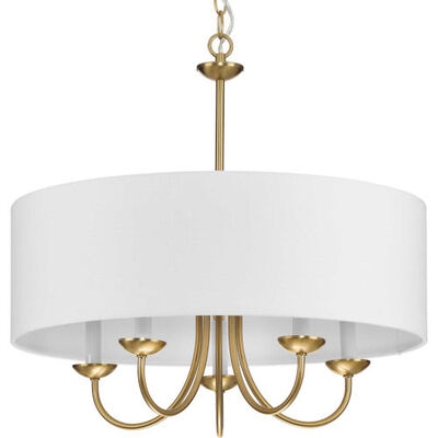 Progress Lighting Chandeliers Bellacor, Alexa Collection 5 Light Brushed Nickel Chandelier With White Fabric Shades