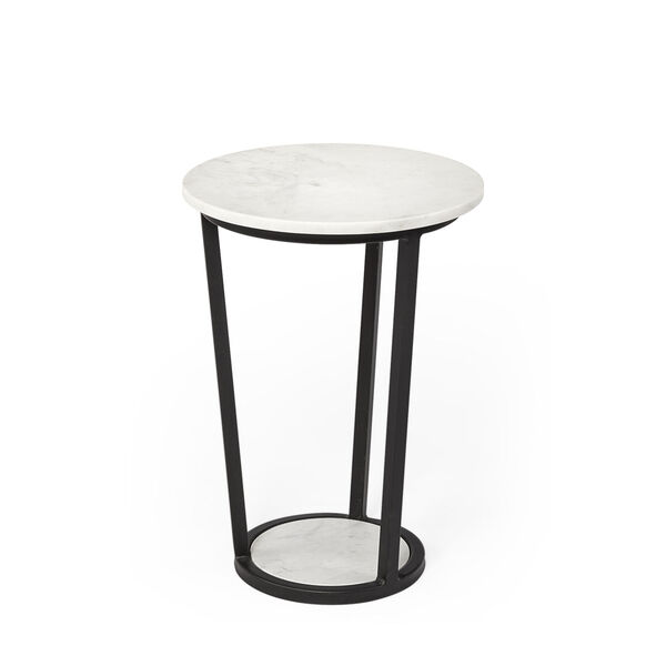 Bombola I White and Black Round Marble Top End Table, image 1