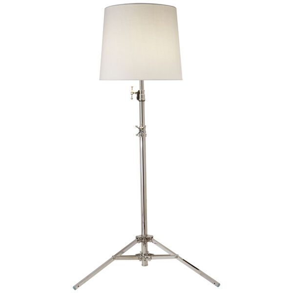 Studio Floor Lamp in Polished Nickel with Linen Shade by Thomas O'Brien, image 1