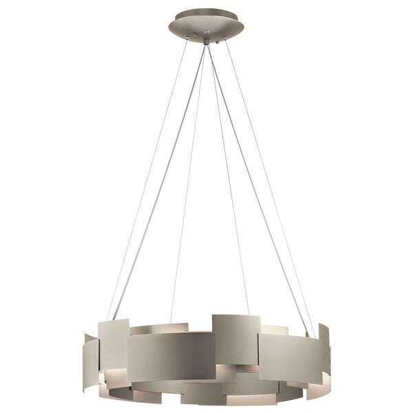 Moderne Satin Nickel 27-Inch Two-Light LED Pendant with Polycarbonate Shade, image 1