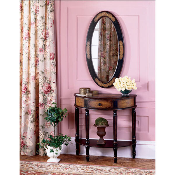 Mozart Coffee Hand Painted Demilune Console Table, image 1