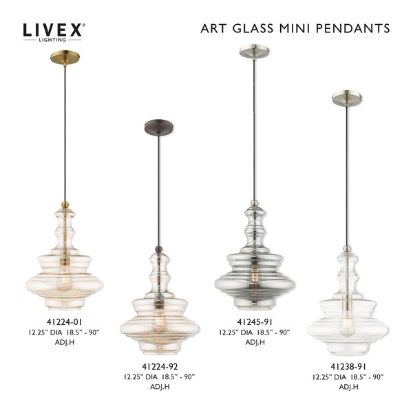 Art Glass Mini Pendants Antique Brass 13-Inch One-Light Mini Pendant with Champagne Glass, image 5