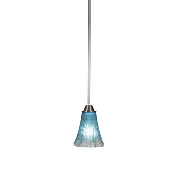 Paramount Brushed Nickel One-Light 6-Inch Mini Pendant with Teal Crystal Glass, image 1