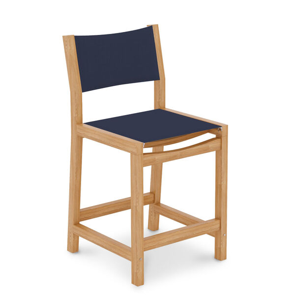 Pearl Natural Sand Teak Navy Outdoor Counter Height Stool, image 1