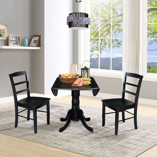 Black 42-Inch Dual Drop Leaf Table with Two Ladder Back Dining Chair, Three-Piece, image 6