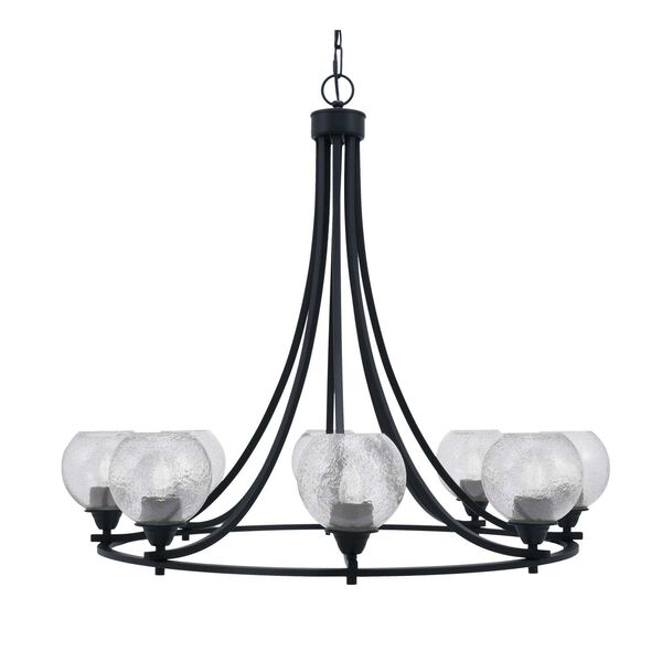 Paramount Matte Black Eight-Light Chandelier with Smoke Bubble Glass, image 1