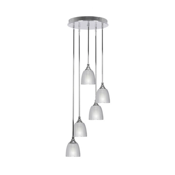 Empire Chrome Five-Light Pendant with Clear Ribbed Glass, image 1