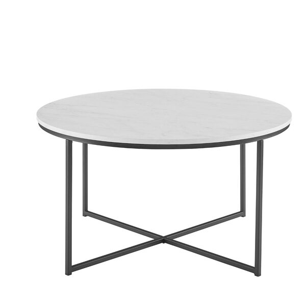 Alissa Faux White Marble and Black Coffee Table with X-Base, image 2