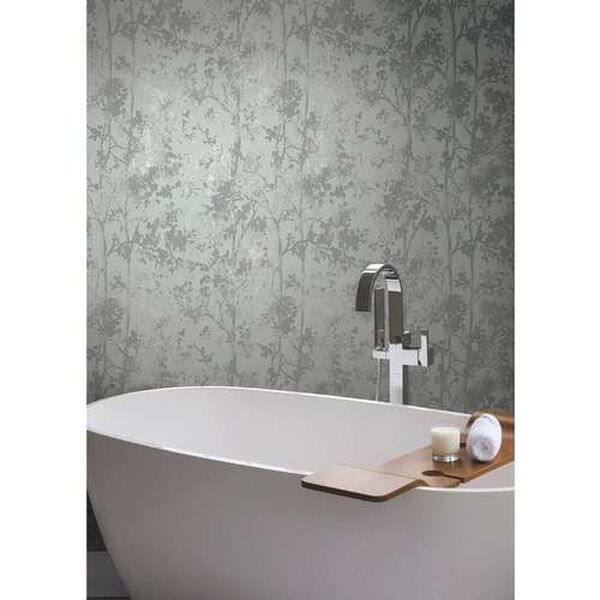 Shimmering Foliage Spa and Silver Wallpaper, image 3