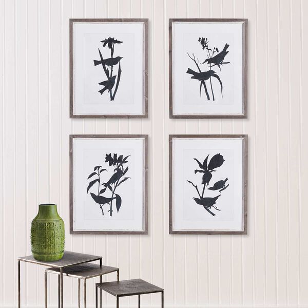 Black White Bird Silhouette Prints Wall Art, Set of Four, image 1