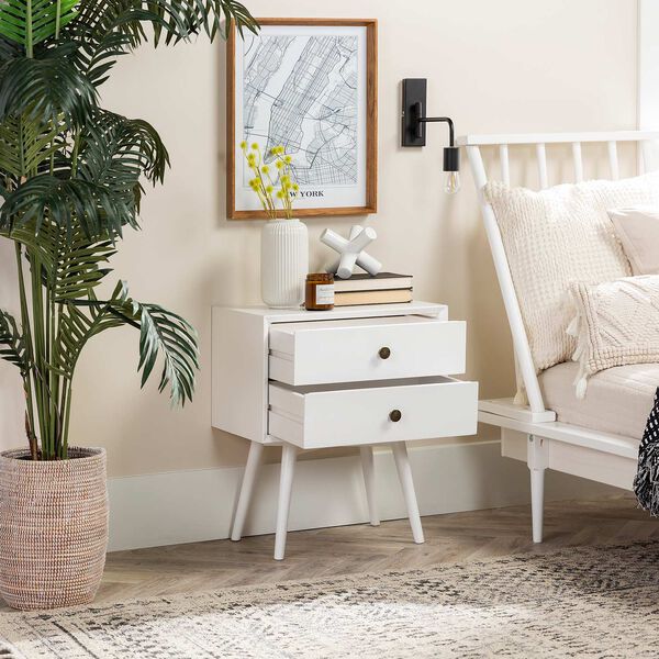 White Two-Drawer Solid Wood Nightstand, Set of Two, image 4