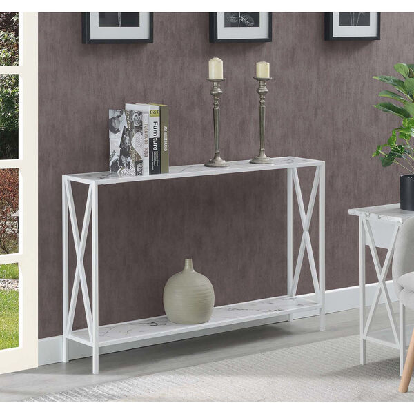 Tucson White Faux Marble Console Table with Shelf, image 2
