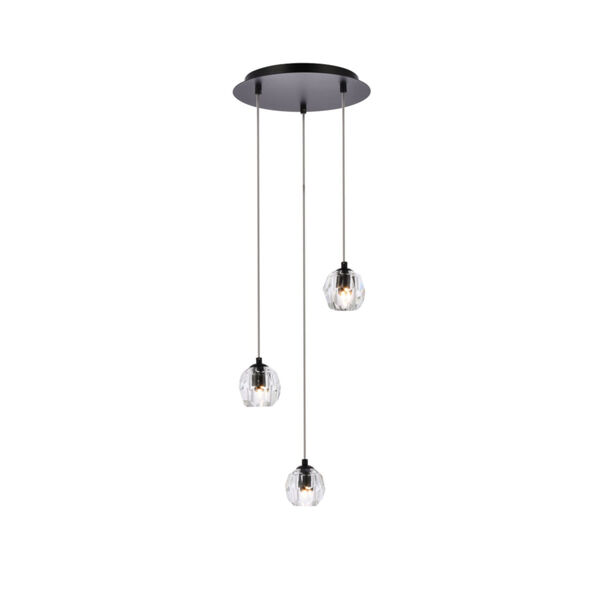 Eren Black 12-Inch Three-Light Pendant with Royal Cut Clear Crystal, image 1