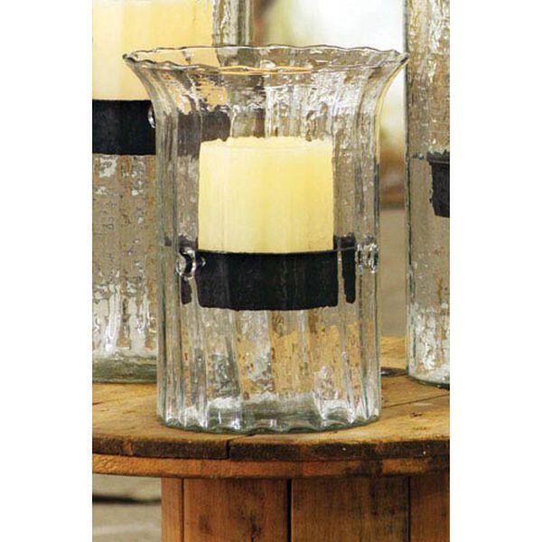 Small Ribbed Glass Candle Cylinder with Rustic Insert, image 1