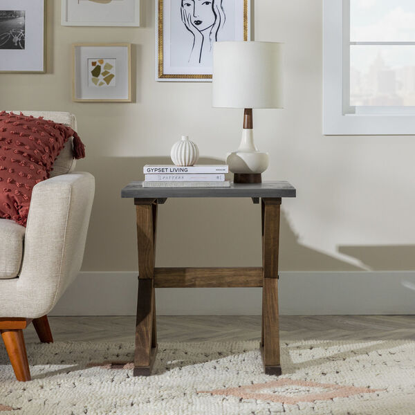 Robin Grey and Brown X Leg Solid Wood Side Table, image 4
