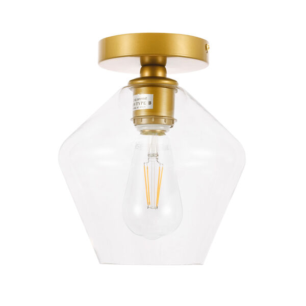 Gene Brass Eight-Inch One-Light Flush Mount with Clear Glass, image 3