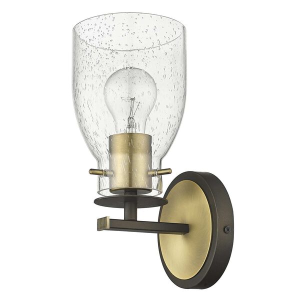 Shelby Oil Rubbed Bronze and Antique Brass One-Light Bath Sconce with Clear Seedy Glass, image 3