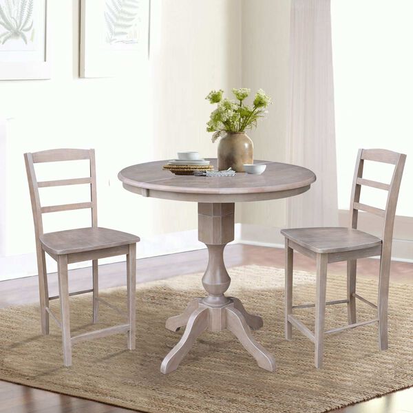 Washed Gray Taupe Round Extension Dining Table with Stools, 3-Piece, image 2