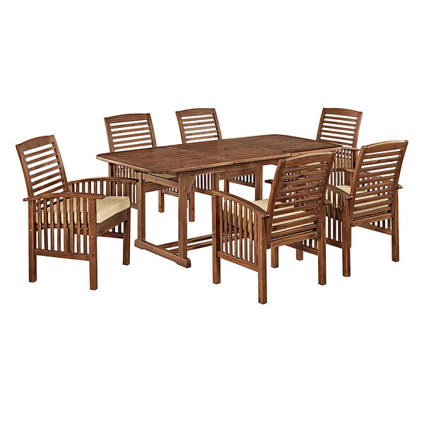 7-Piece Brown Acacia Patio Dining Set with Cushions, image 3