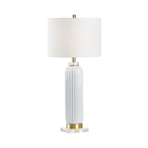 White Glaze and Antique Brass One-Light Ceramic Table Lamp, image 1