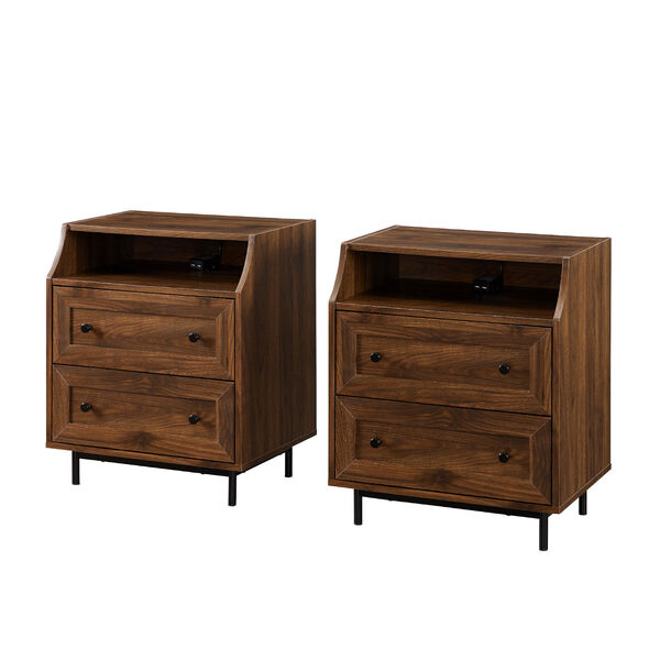 Dark walnut Two Drawer Nightstand with USB, Set of Two, image 5