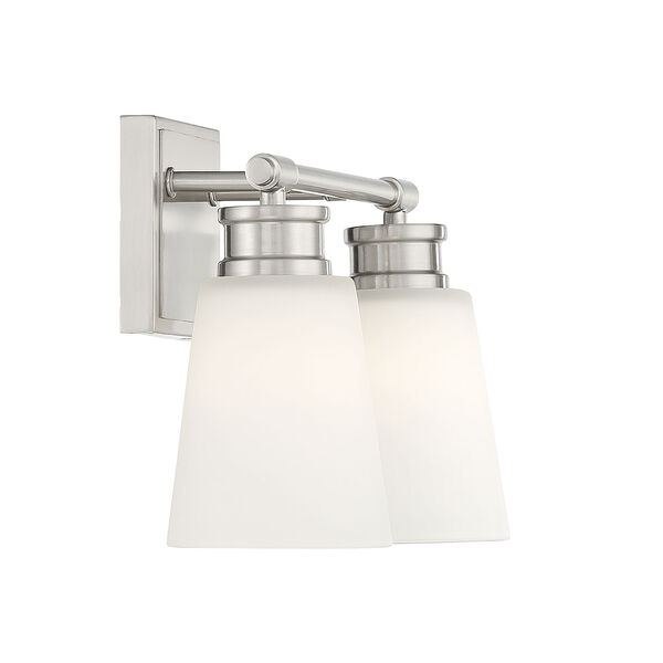 Lowry Brushed Nickel 14-Inch Two-light Bath Vanity with Milk Glass Shade, image 5