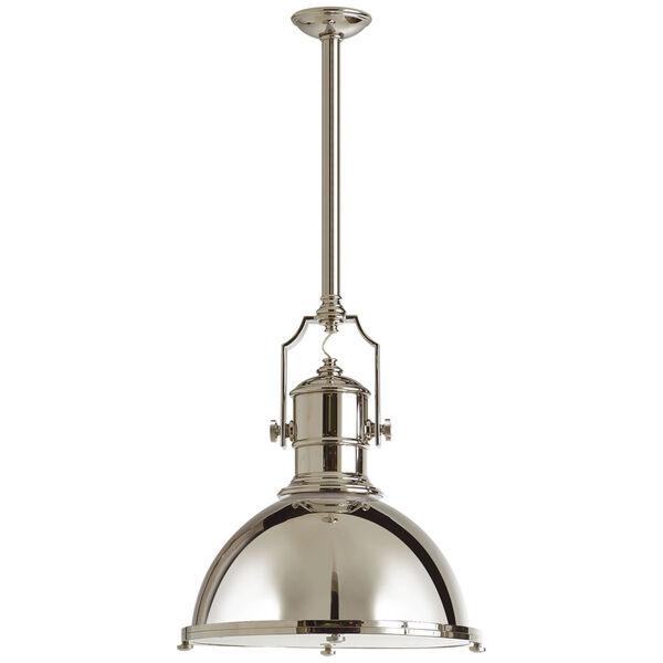 Country Industrial Large Pendant in Polished Nickel with Polished Nickel Shade by Chapman and Myers, image 1