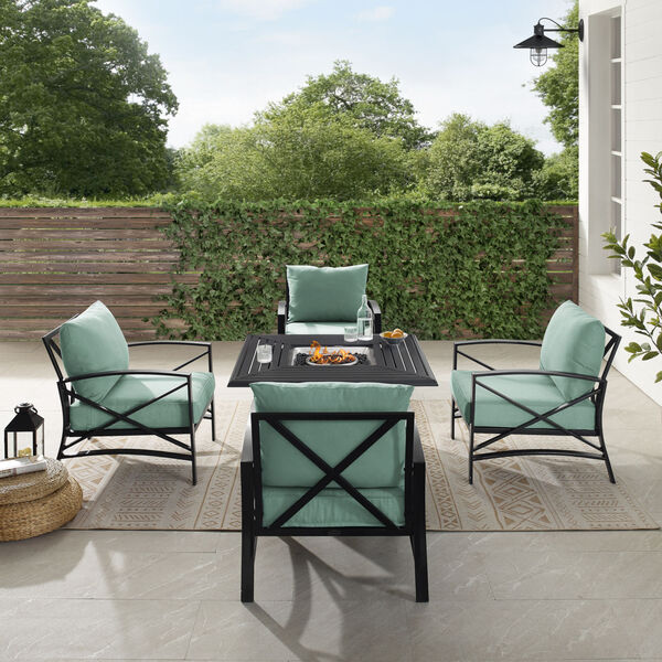 Kaplan Mist and Oil Rubbed Bronze Outdoor Conversation Set with Fire Table, 5 Piece, image 1